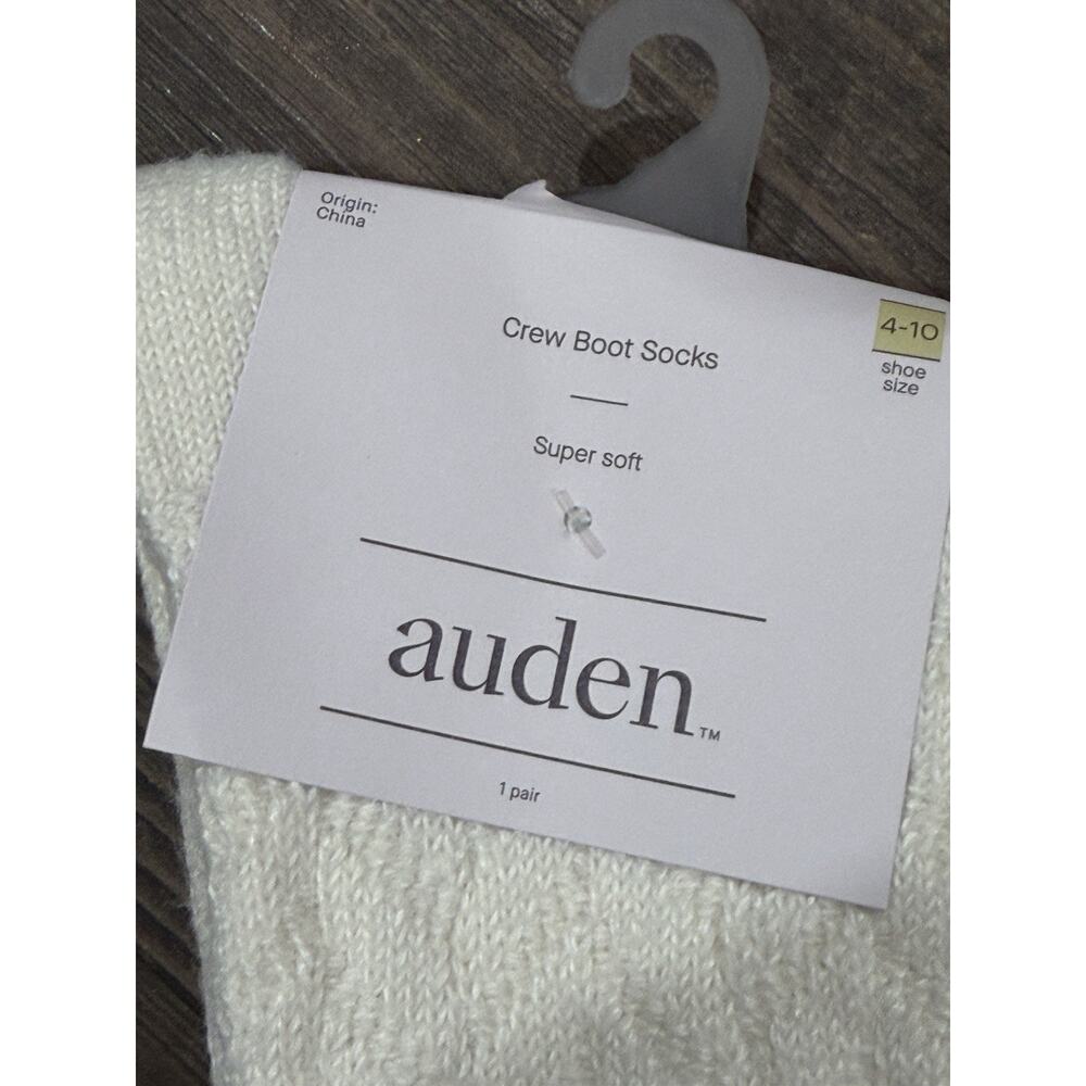 Lot Of 2 -Auden Boot Socks Womens 4-10 White 2 Pairs Crew Super Soft Cozy - Picture 3 of 7